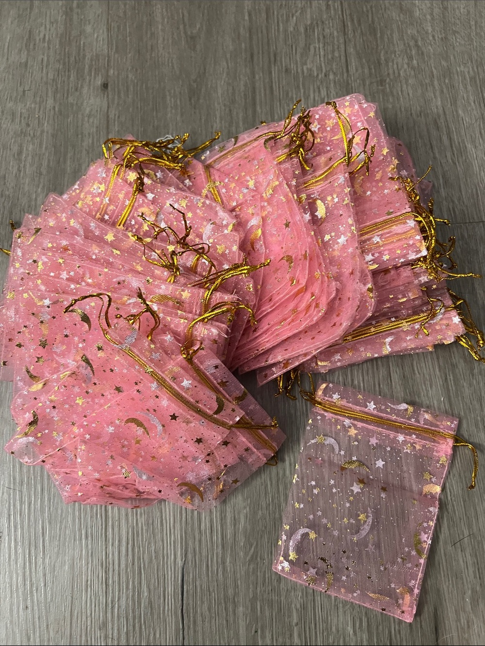 Pink Gold Moon & Star Organza Gift Bags - Pack of Decorative Pouches 85